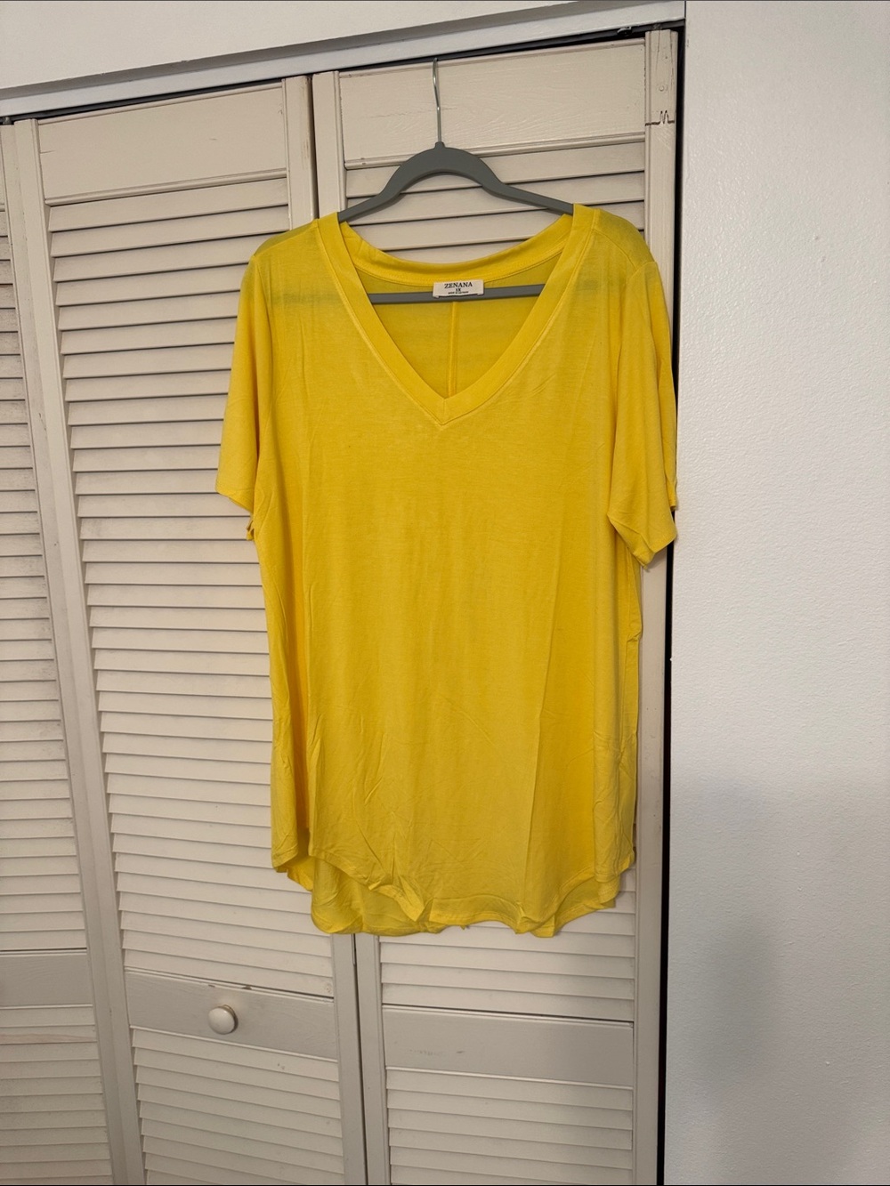 Zenana Outfitters Bright Yellow V-Neck Short Sleeve Top